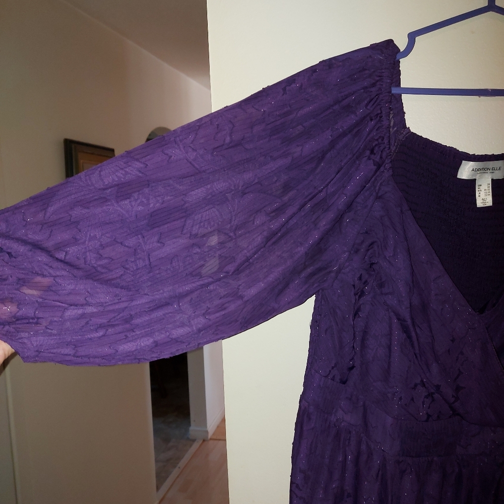 Addition Elle Purple Floral Balloon Sleeve Dress - Picture 8 of 13